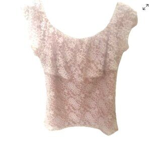 Eve & Maddie Women's Large Sleeveless Lace Overlay Shirt Blush Pink